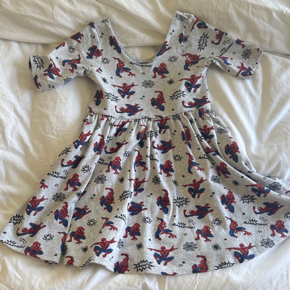 Girls' Grey Spider-Print Twirl Dress, Size 5T
